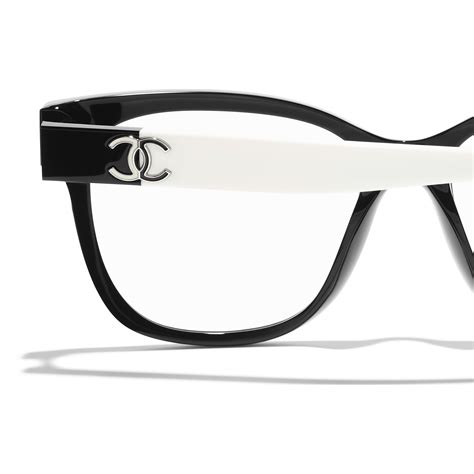 chanel ch3373 1026 square eyeglasses black & white|Square Eyeglasses Acetate Black .